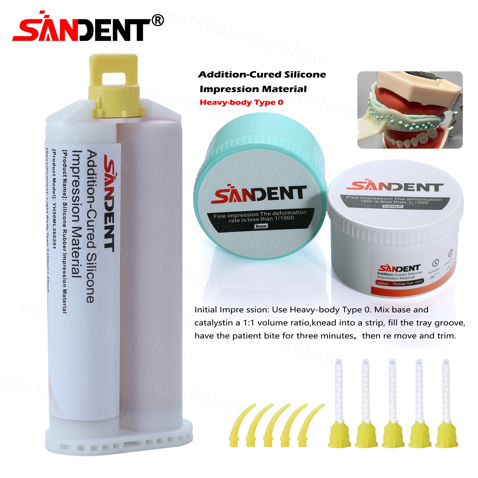 Dental Impression Material silicone Putty Set Heavy/50ml Light Body+Tips