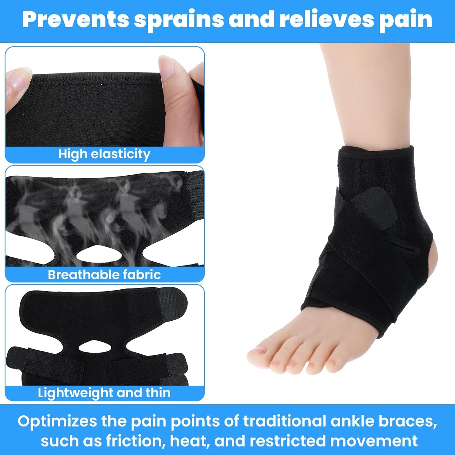 2× Adjustable Strap Sports Ankle Brace Breathable Compression Wrap Ankle Support