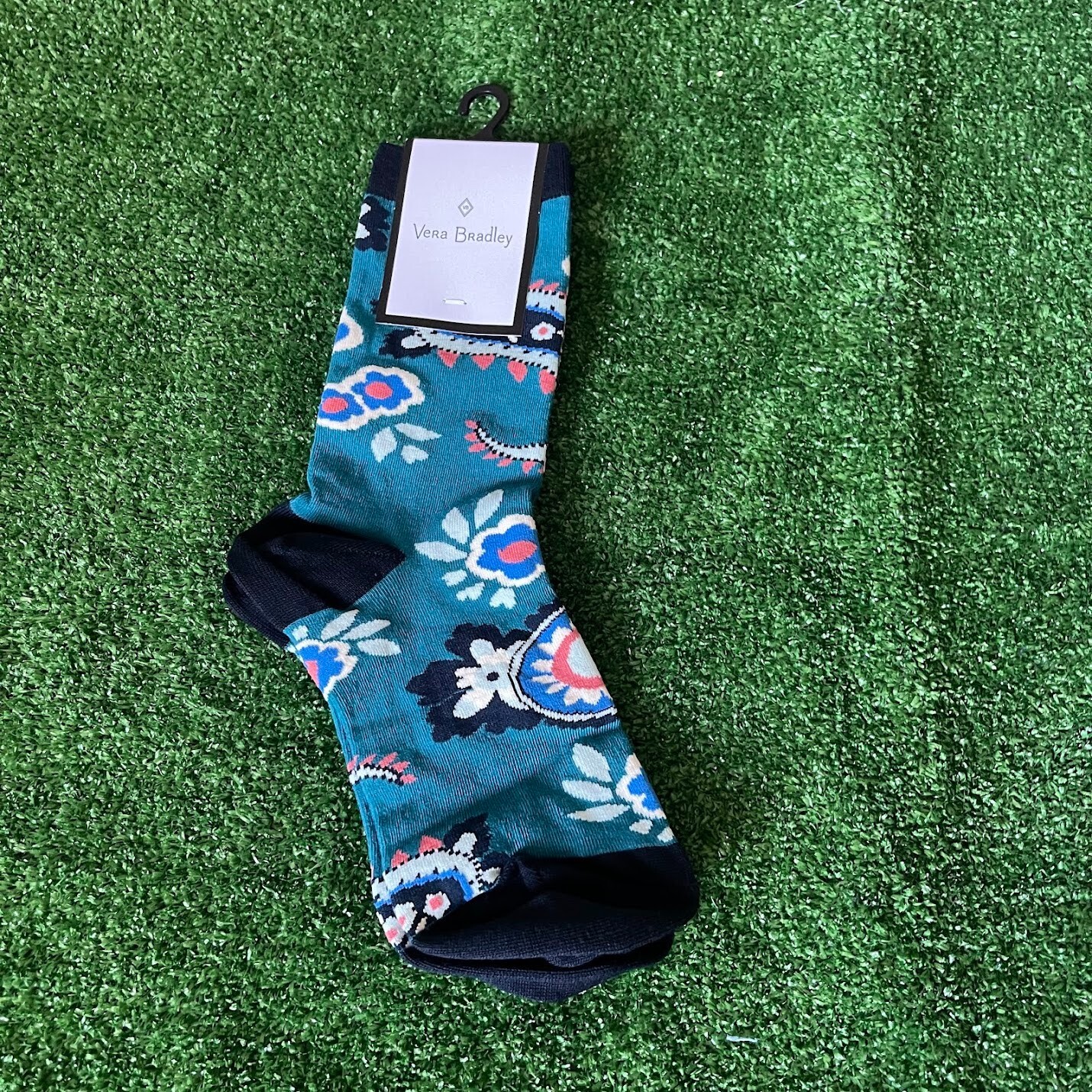 Vera Bradley Steel Haymarket Paisley Jewel Teal Casual Crew Socks Size 5-10 NEW