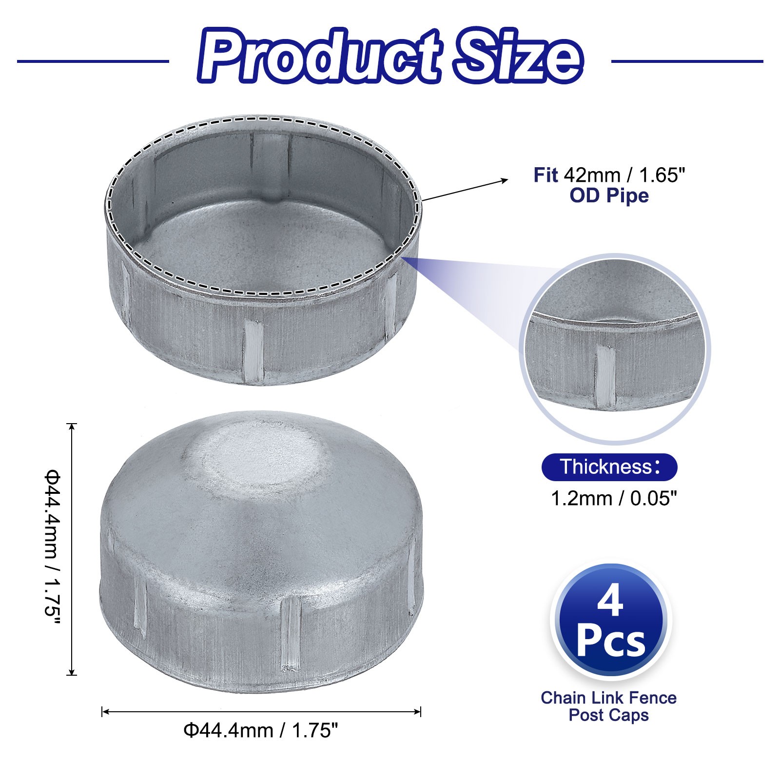 4Pcs Chain Link Fence Post Cap, Dome External Post Caps Fit 1-5/8" OD Pipe