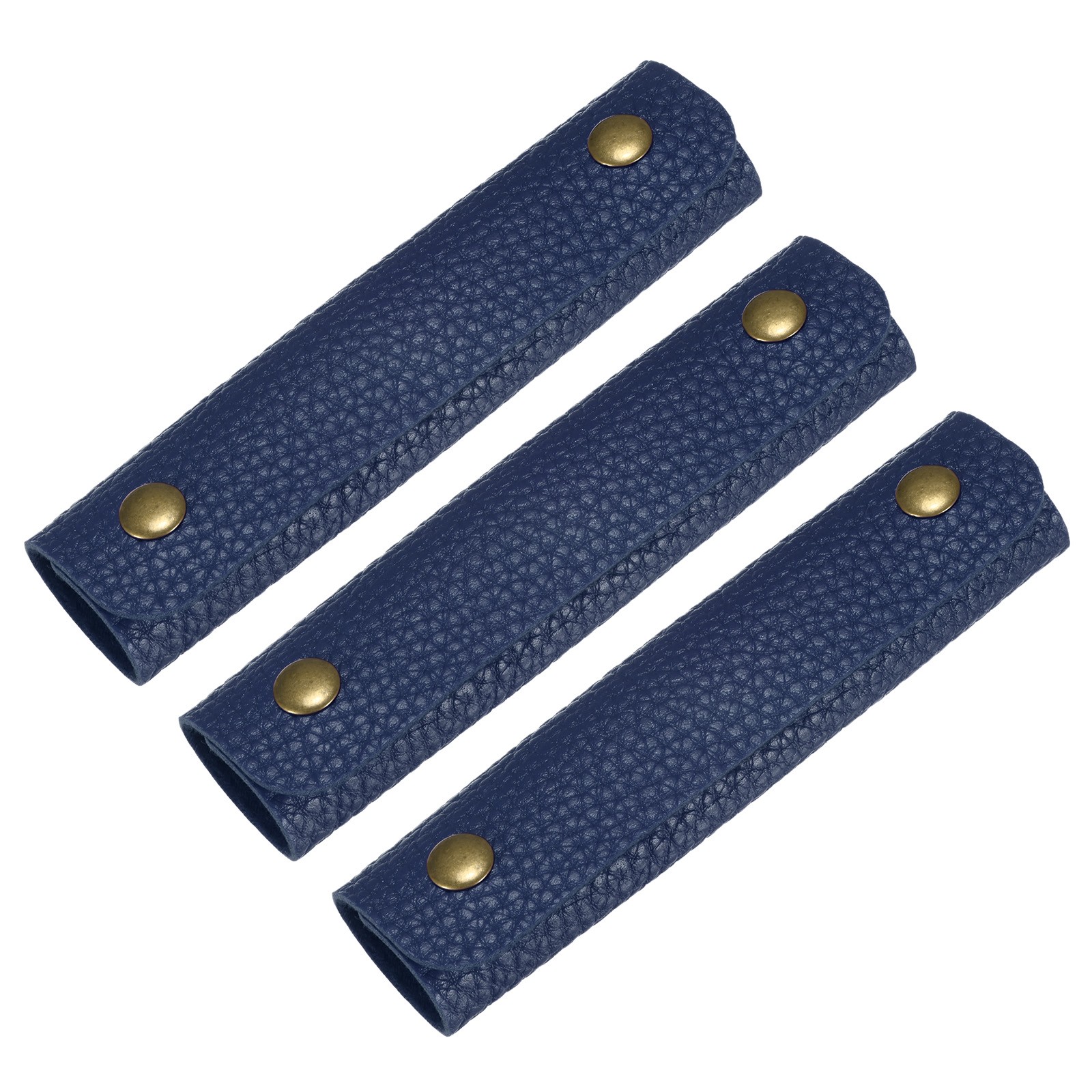 3PCS Leather Handle Wrap with 2 Metal Clasps for Suitcases,Navy Blue