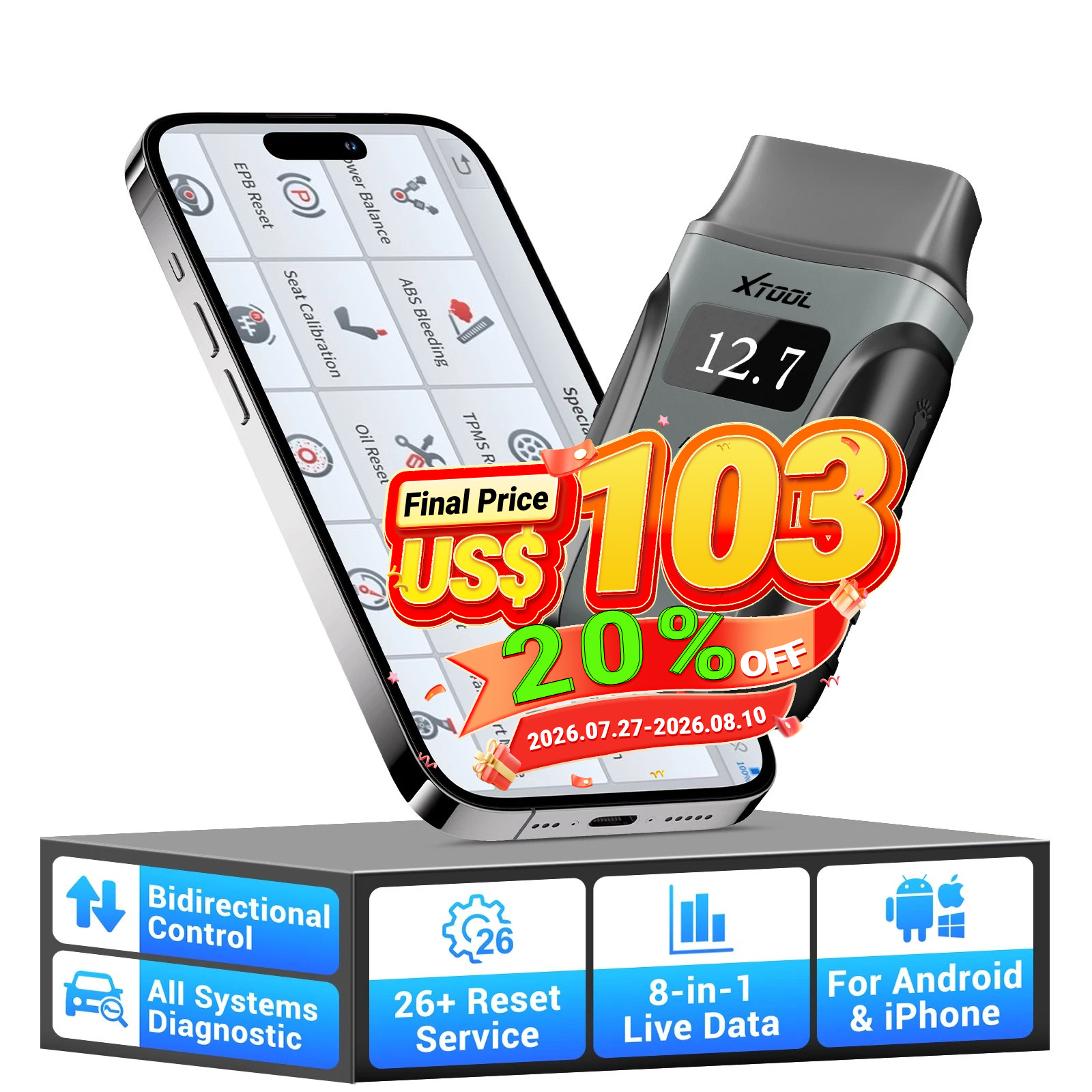 XTOOL A30M V2.0 Bidirectional OBD2 Scanner All System Diagnostic Tool 26+ Resets