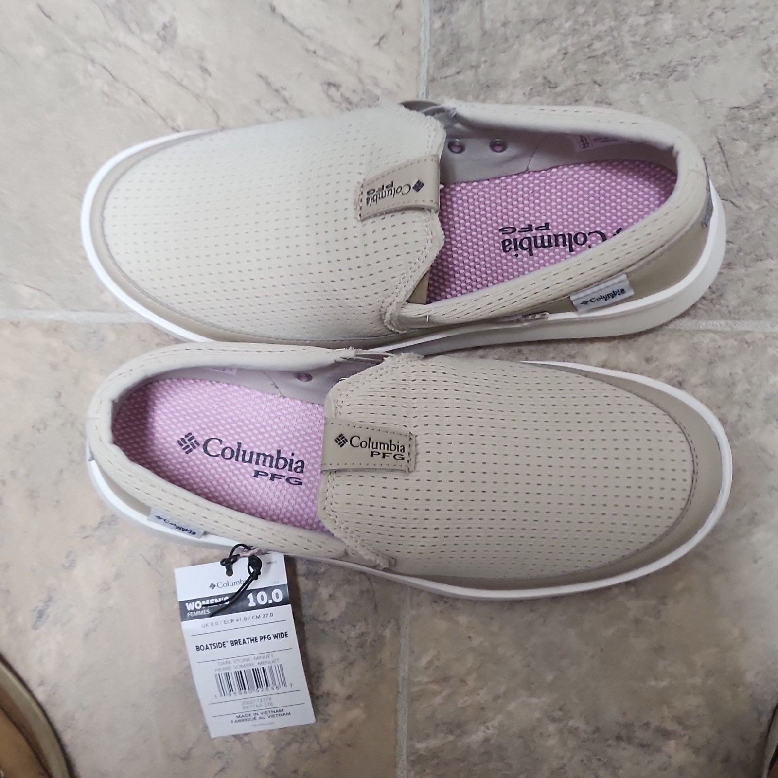 Columbia BoatSide Breathe PFG Wide Women's Boat Shoe Beige Omni-Grip LT Size 10