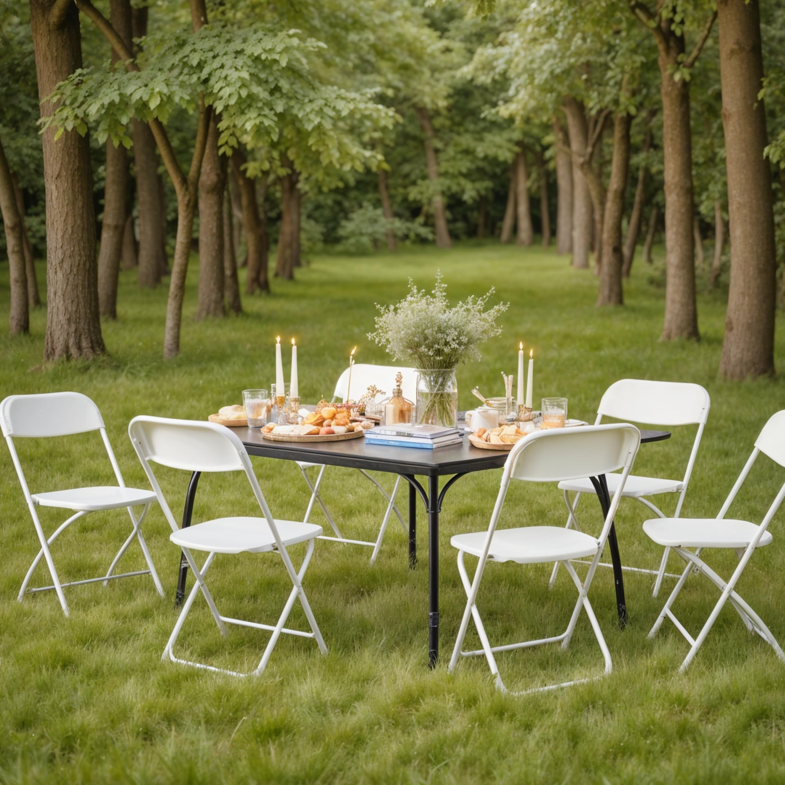 6-Piece Foldable, Stackable Chair - Plastic & Metal, White – Durable Portable