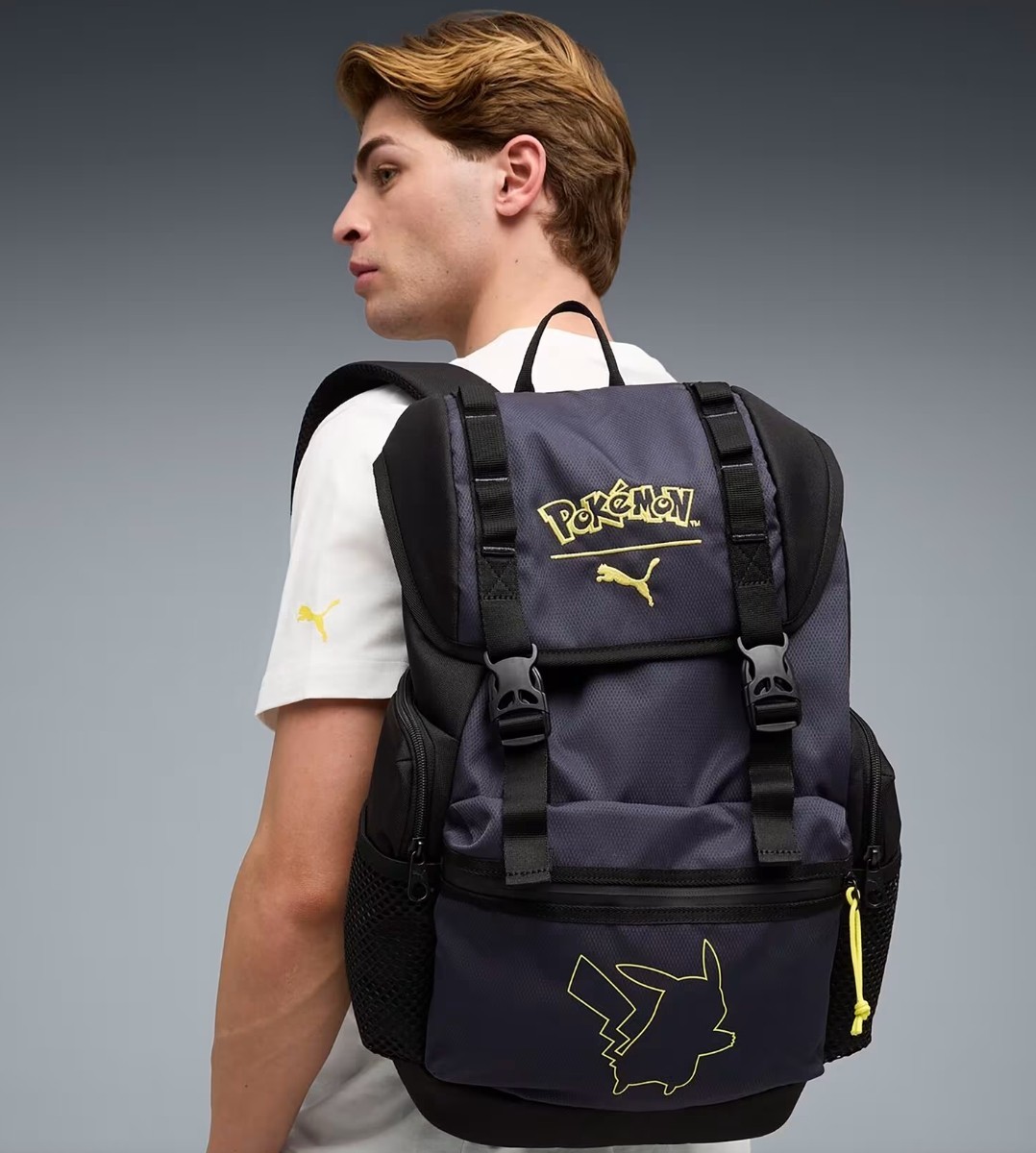 PUMA x Pokemon Backpack Black Strong Gray Pikachu School Laptop Bag