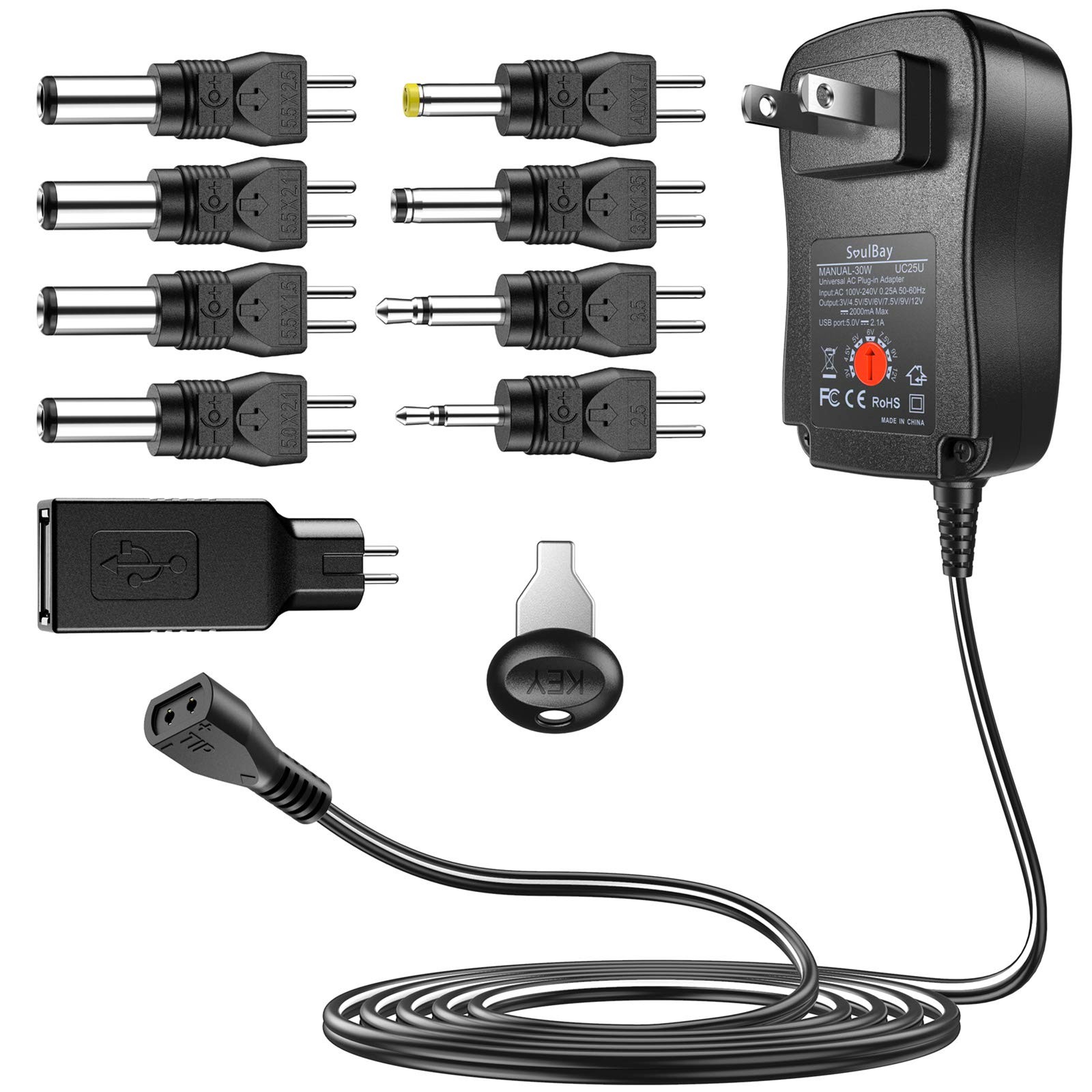 SoulBay [Reverse Polarity] 30W Universal AC DC Adapter Switching Power Supply...