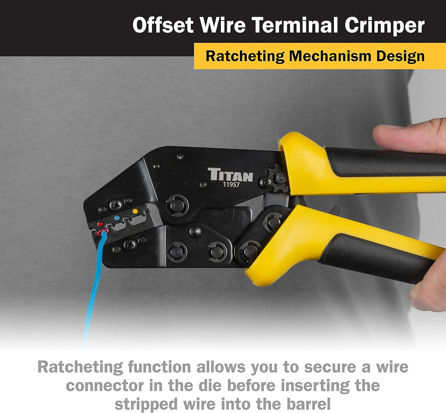11957 Offset Ratcheting Wire Terminal Crimper Tool for Insulated Terminals, Fixe