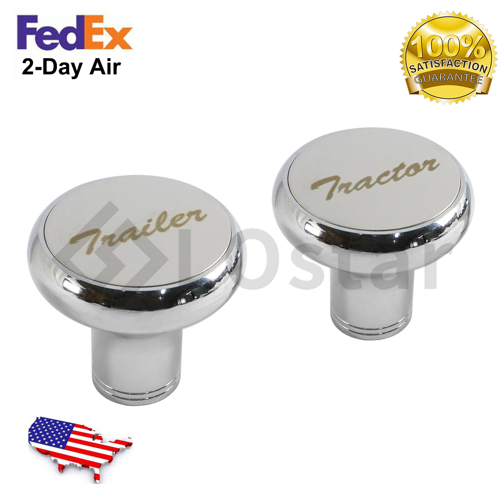 Pair Chrome Air Valve Knob -Tractor/Trailer For Peterbilt Kenworth Freightliner