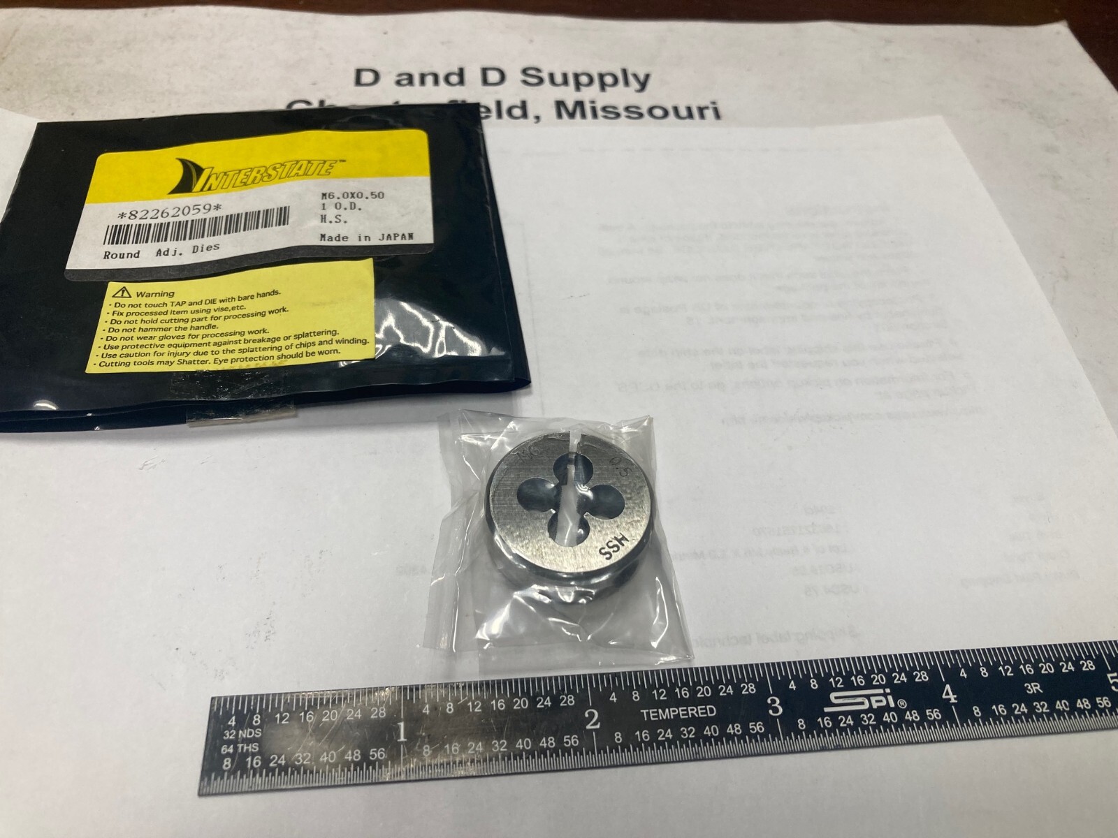 Interstate 314-1634, M6x0.50 Metric Fine, HSS, Round Adjustable Die, 1" OD