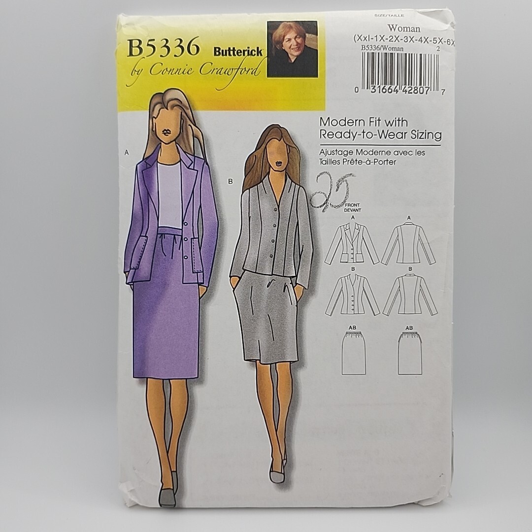 Butterick 5336 Connie Crawford Modern Fit Jacket Skirt Pattern Size XXL-6X Uncut