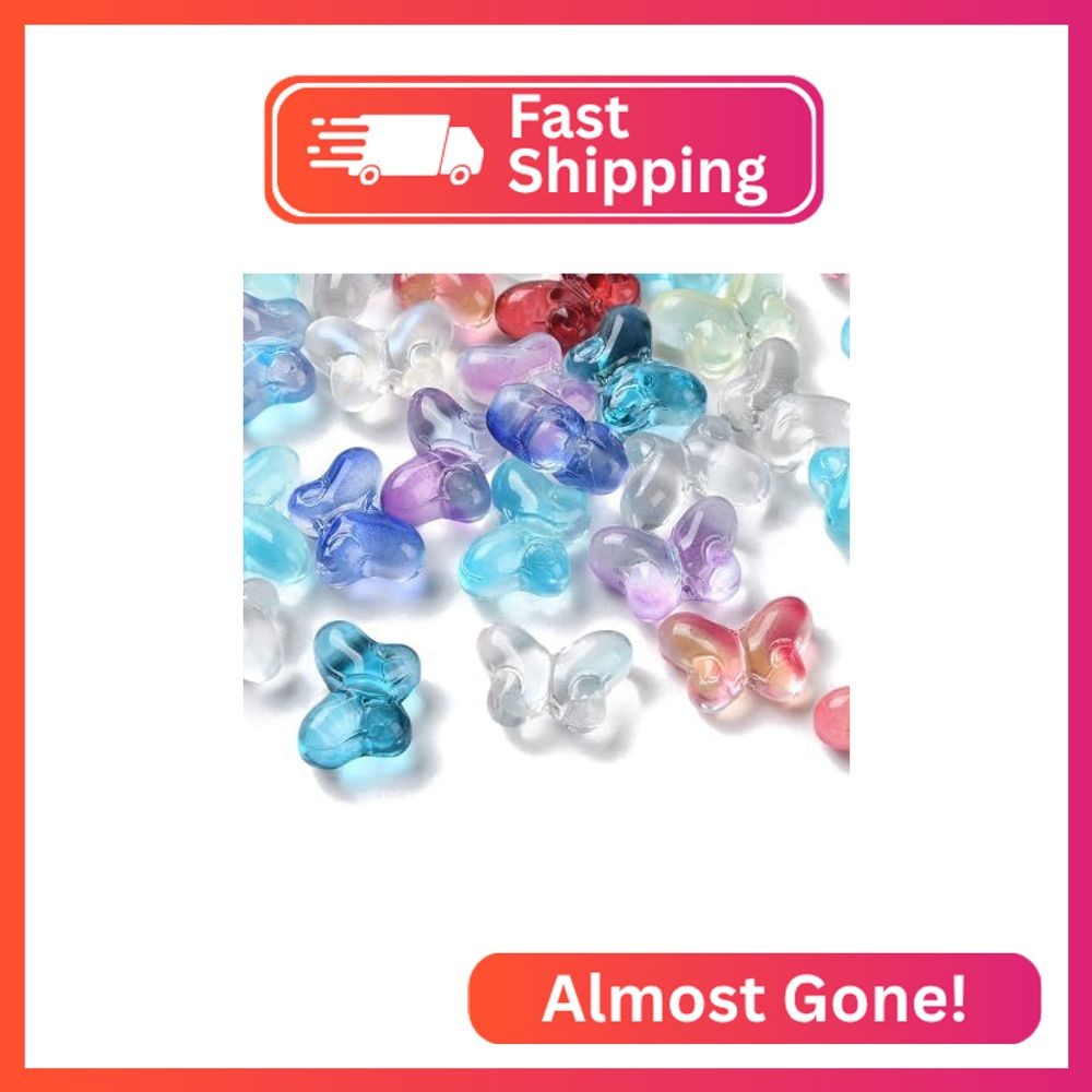 LiQunSweet 100 Pcs Transparent Glass Butterfly Bead Bracelet Beads Colorful Hand