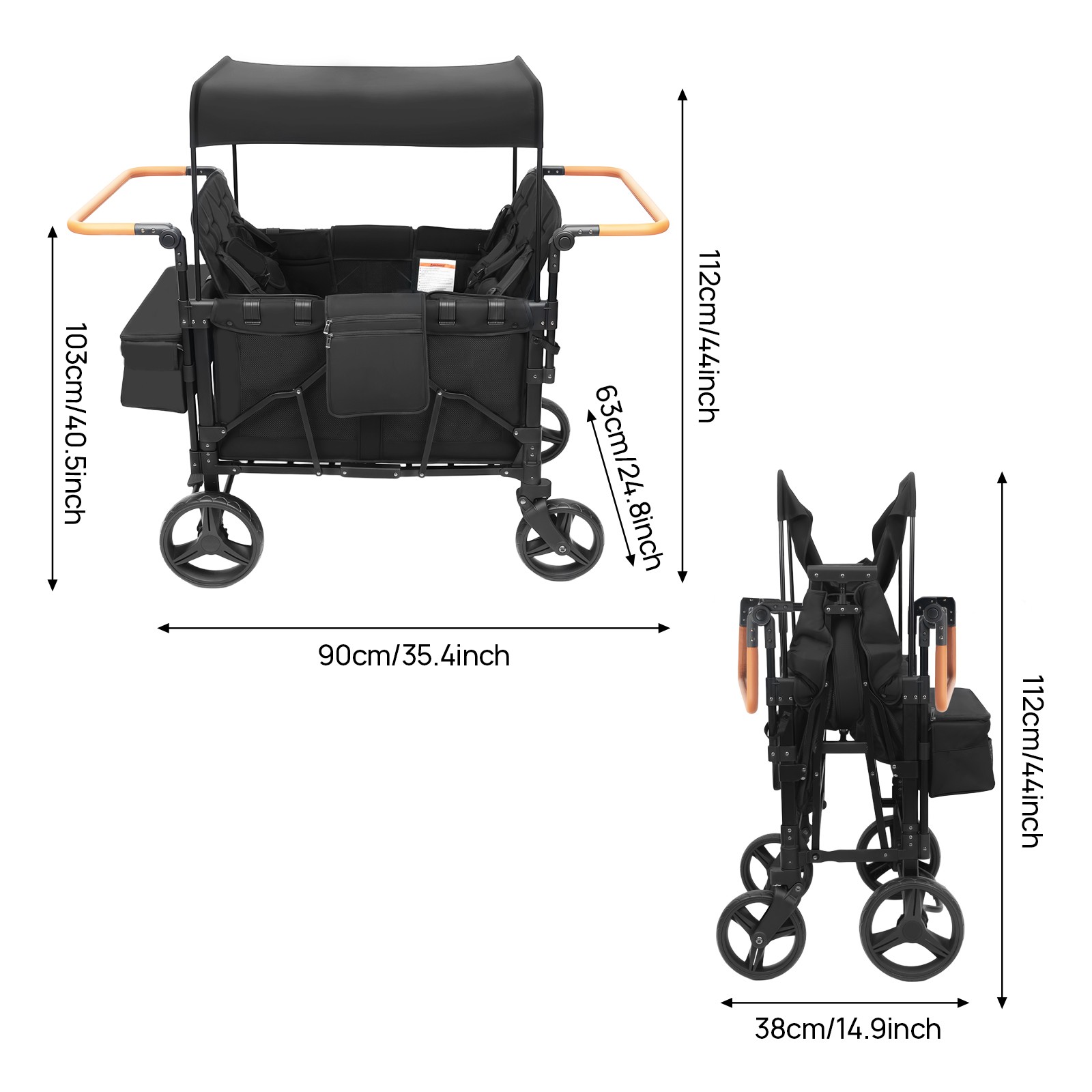 Adjustable 4-seats Stroller Wagon Push Pull Quad Collapsible Stroller With Wheel