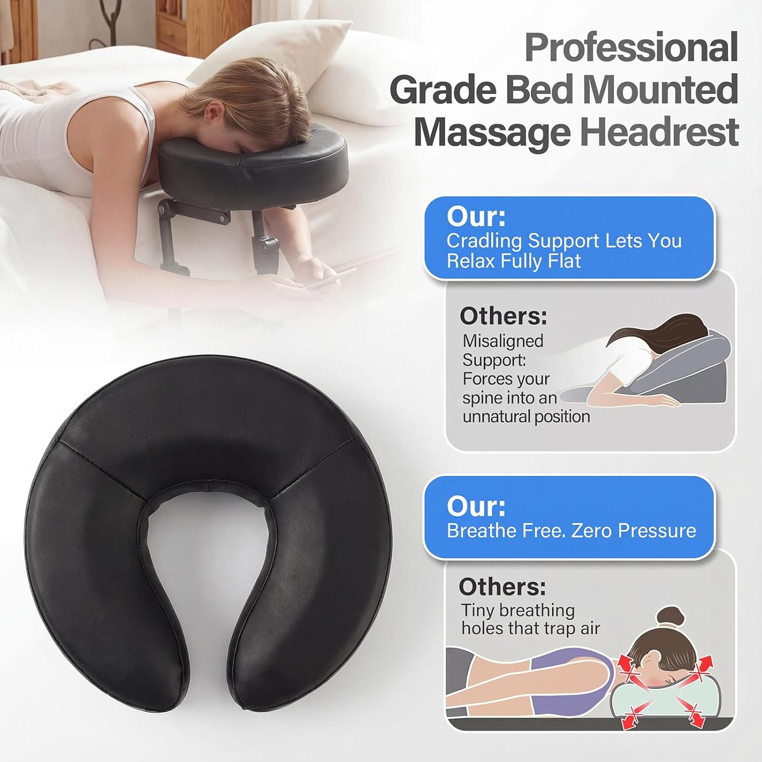 Portable Massage Headrest for Bed, Easy-Install Adjustable Face Cradle with Memo