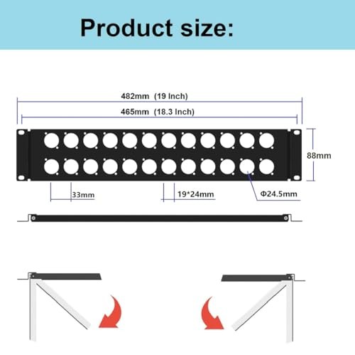 2U Hinged Blank Patch Panel with 24 D-Series Connectors Punch-Out Holes for 19