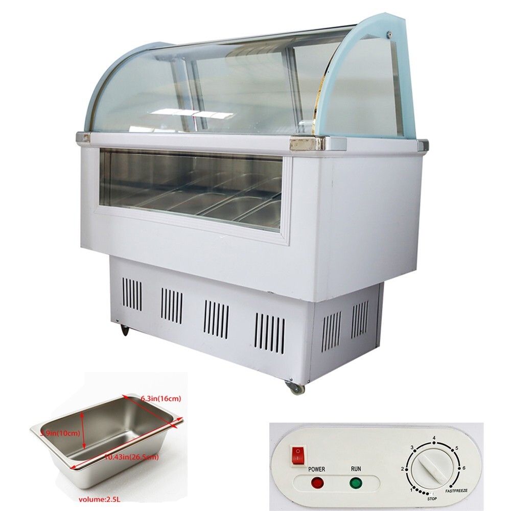 220V 12-Pan Ice Cream Showcase Hard Ice Cream Display Case Freezer 2.5L/Pan