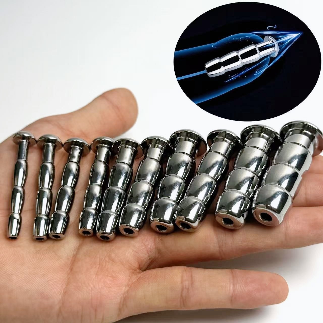 Short Metal Hollow Urethral Sounding Penis Stretcher Plug Multi-Sizes