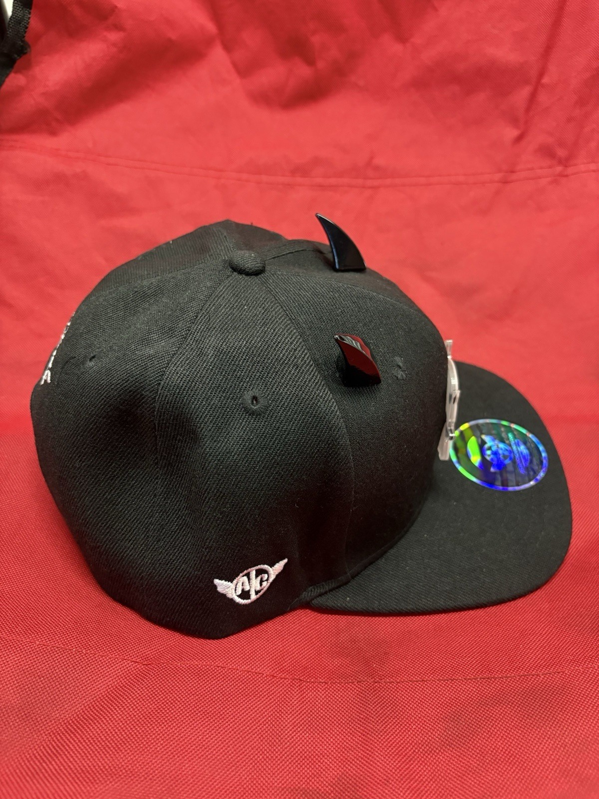 DEMONDICE Black Adjustable Snapback Hat Horns Character Patch Anime Music