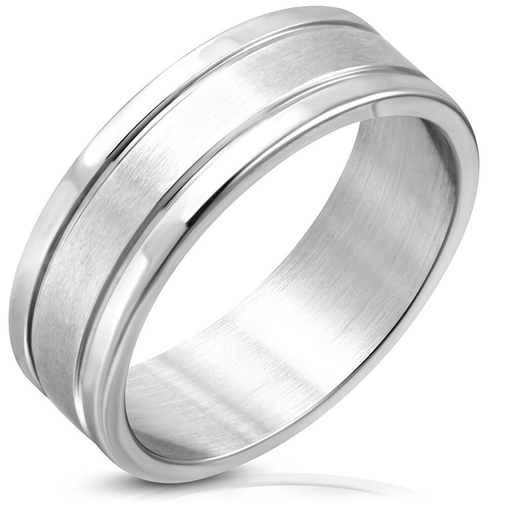 Men's Steel 2 Groove Wedding Engagement Ring Size 72 M0023