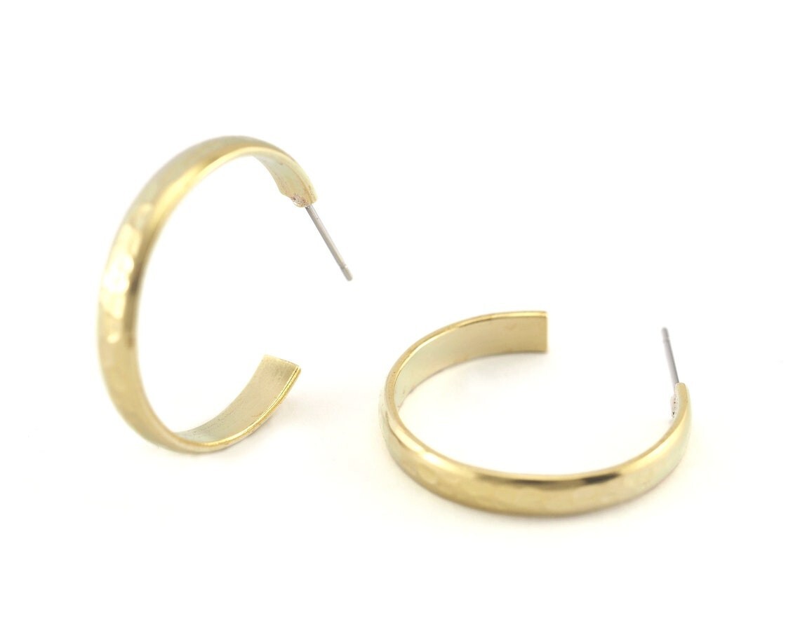 1 pair Hoop round earrings stud base raw brass round earring Posts, 35mm 4270