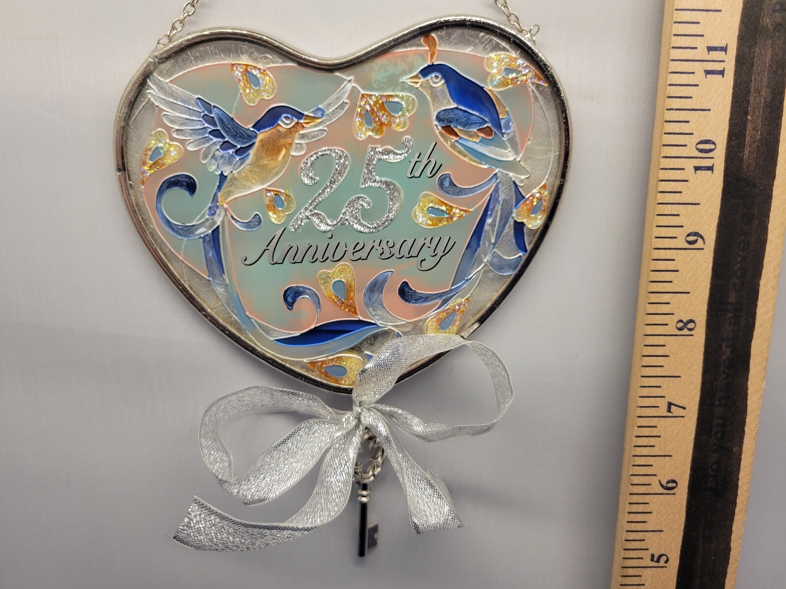 Suncatcher celebrating a "25th Anniversary" w Key Charm Bluebird Design 304