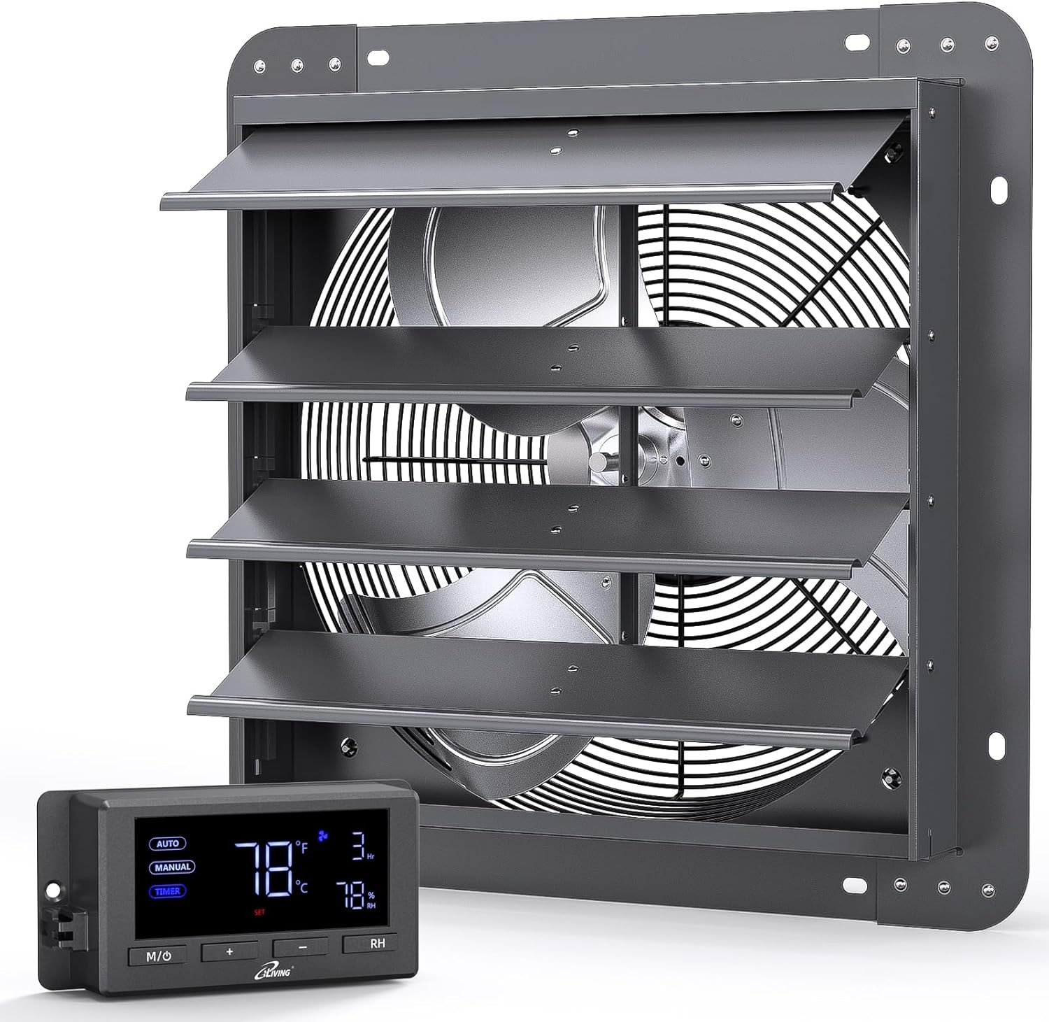 Extractor de aire con persiana montado en la pared de 16", automático