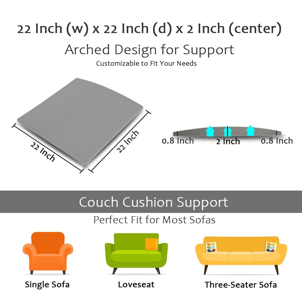 Couch Cushion Supports for Sagging Seat 22'' x 22'' High Density 40D Curved F...