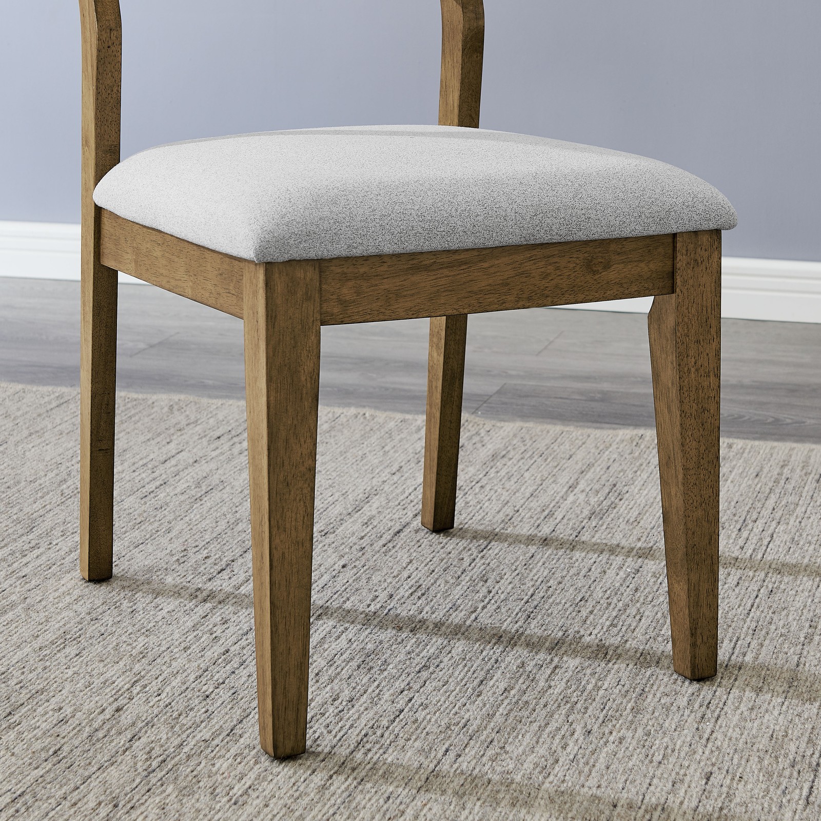 Darla Set of 2 Walnut Oak Dining Side Chairs with Light Gray Fabric
