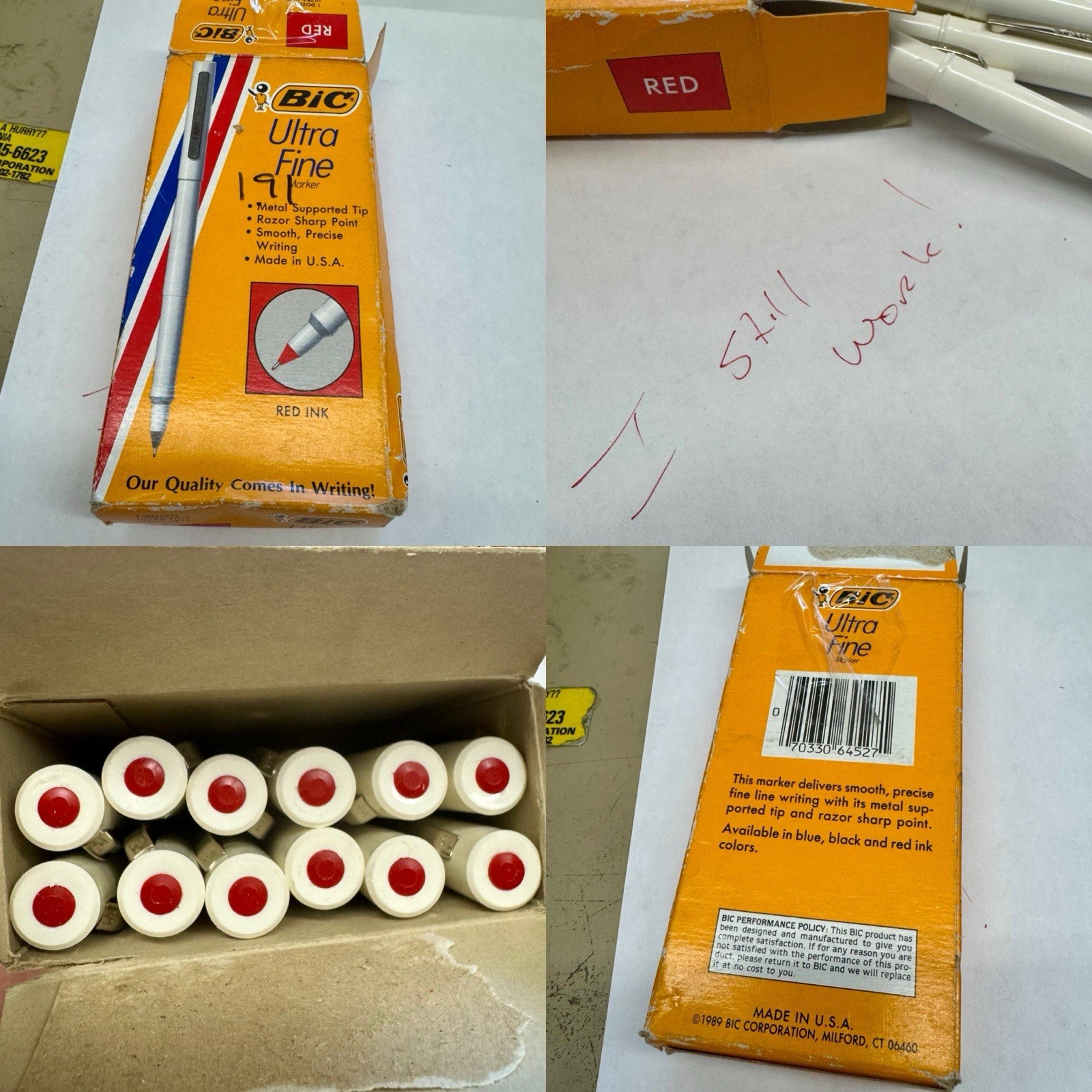 NOS BIC Ultra Fine Red Marker Pens UF11 One Dozen Vintage Office Supplies 1989