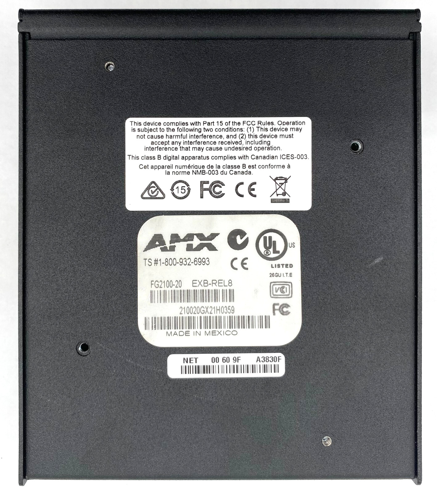 AMX FG2100-20 EXB-REL8 ICSLAN RELAY INTERFACE CONTROL BOX W/ 8 CHANNELS