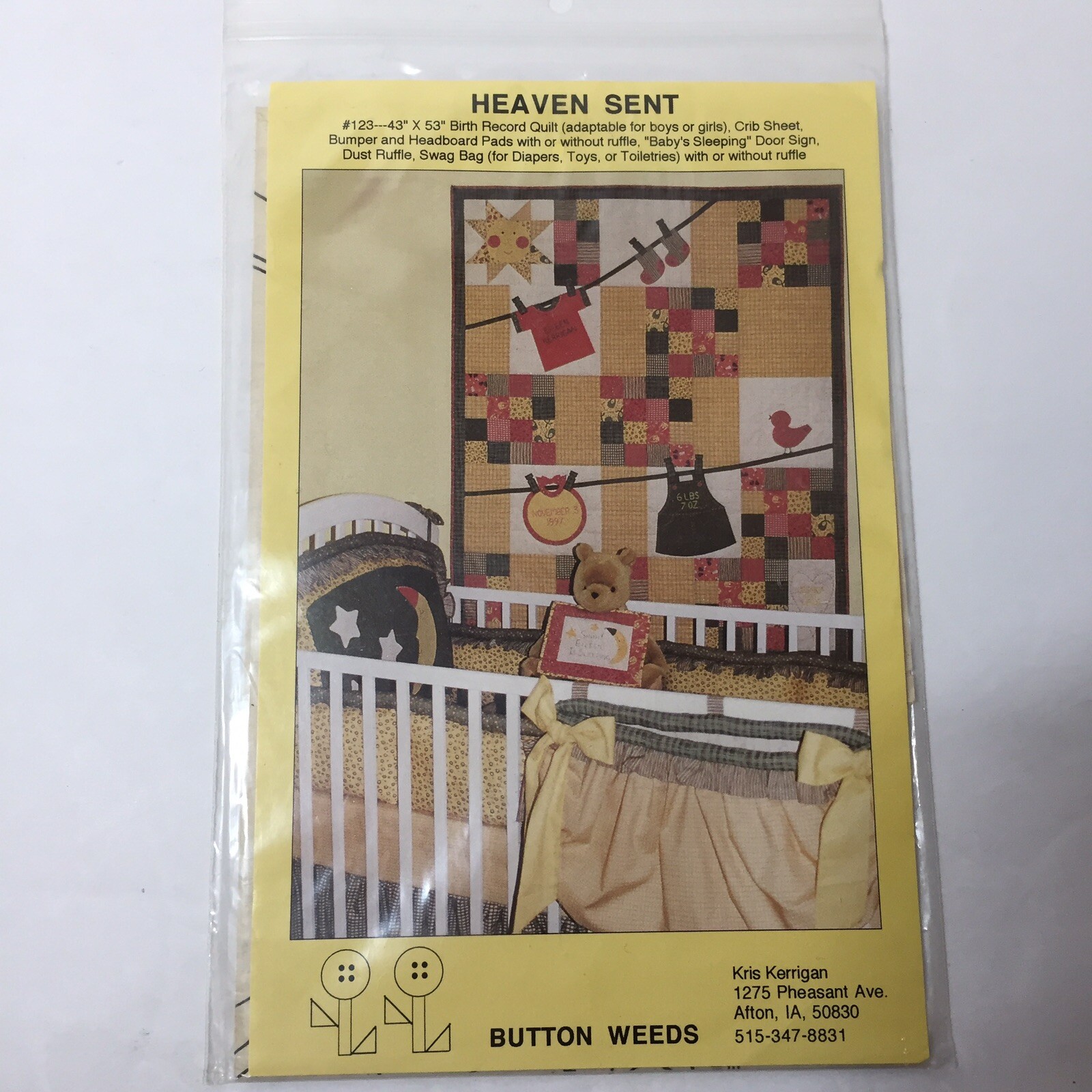 Heaven Sent Birth Record Quilt Pattern Crib Set Door Sign 43" x 53"