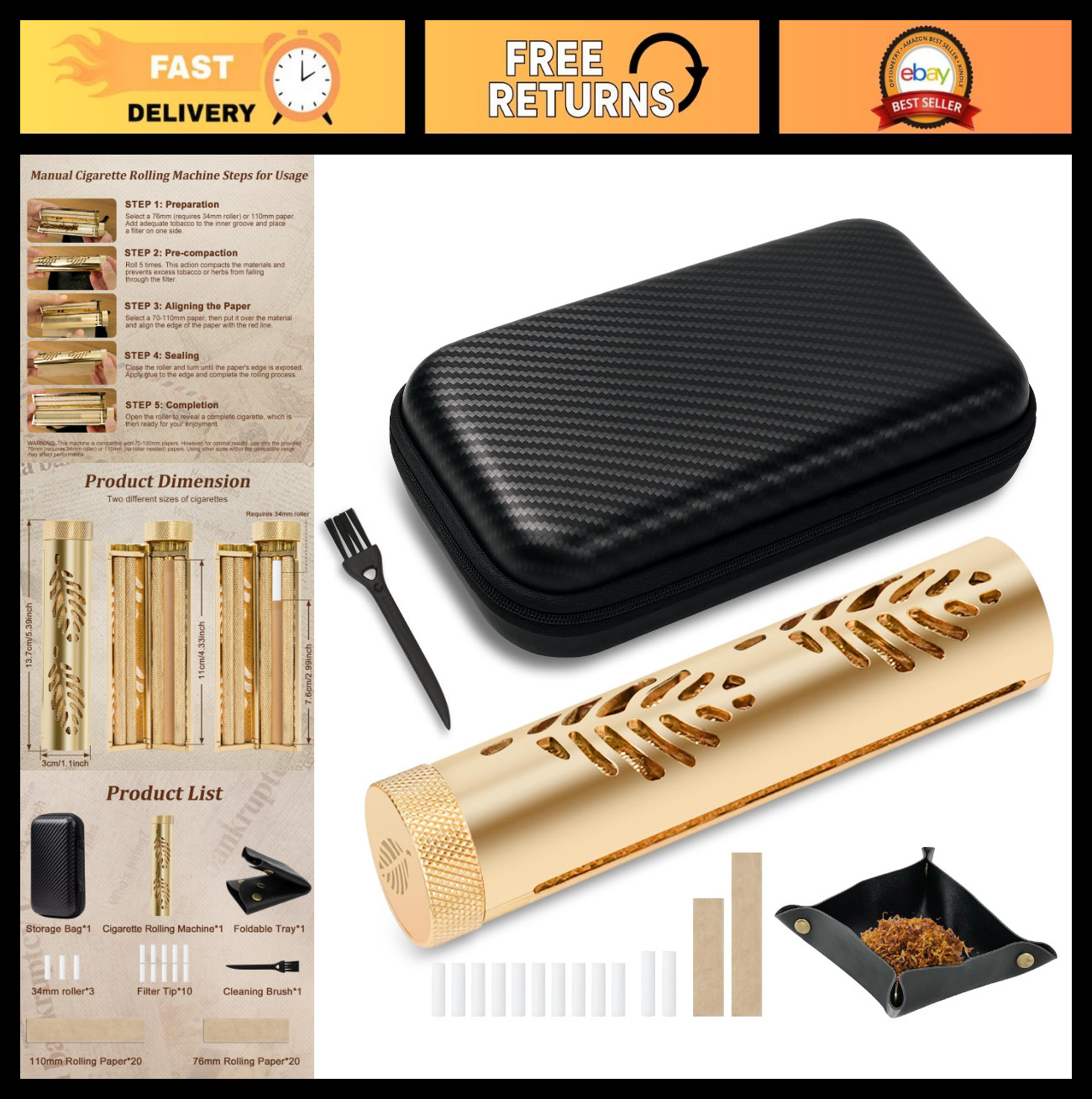 Cigarette Rolling Machine & Blunt Roller for 70-110mm Papers - Perfect for Parti