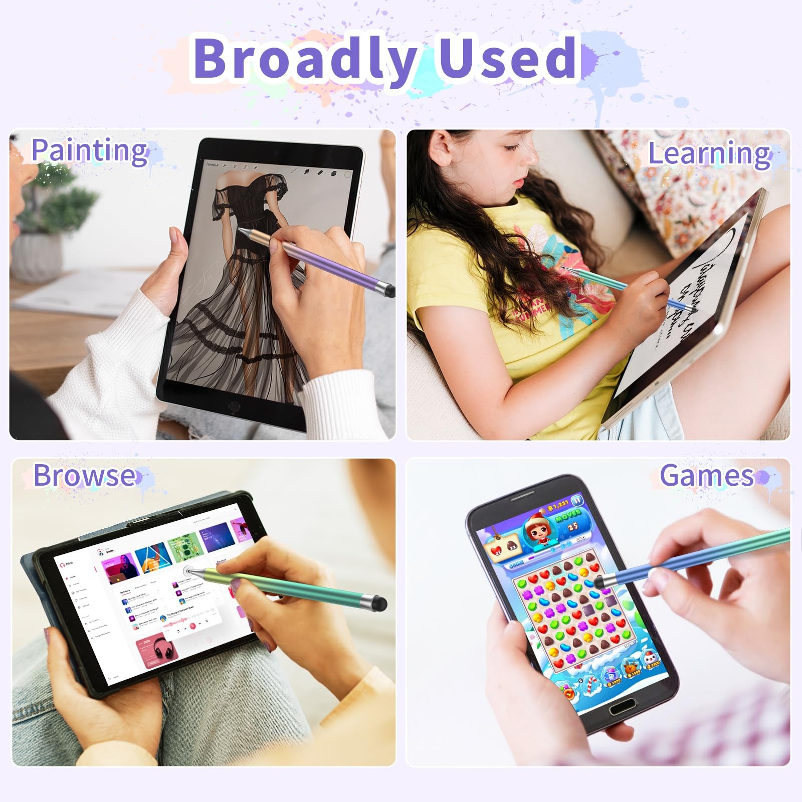 Stylus Pens for Touch Screens, Round Disk Tip Pen Corlorful-3pcs