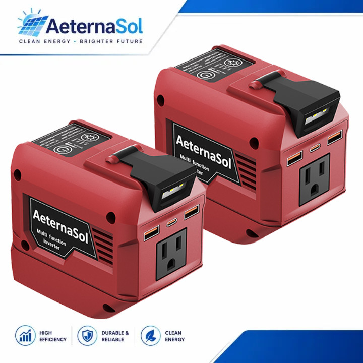 2-Pack 250W  Inverter for Milwaukee M18 18V Battery AC 110V Outlet 3 USB Ports