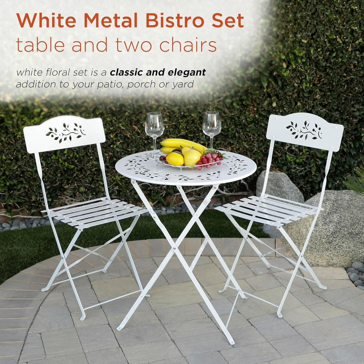 Compact White Bistro Set - 3-Piece Folding Table & Chairs for Stylish Spaces