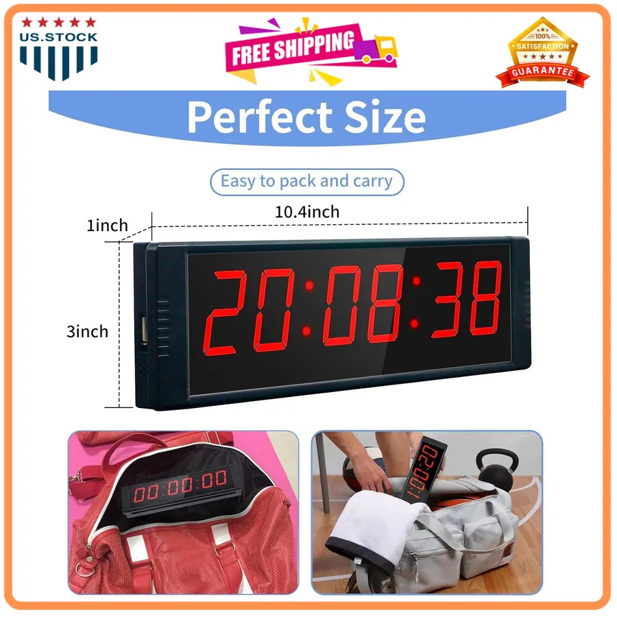 Large LED Digital Gym Timer with Remote Countdown and Interval Workout Clock