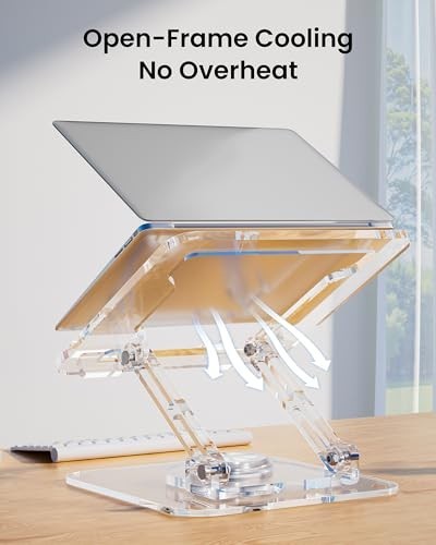 Laptop Stand Clear Acrylic 360 Rotating Adjustable Foldable Desk Riser for