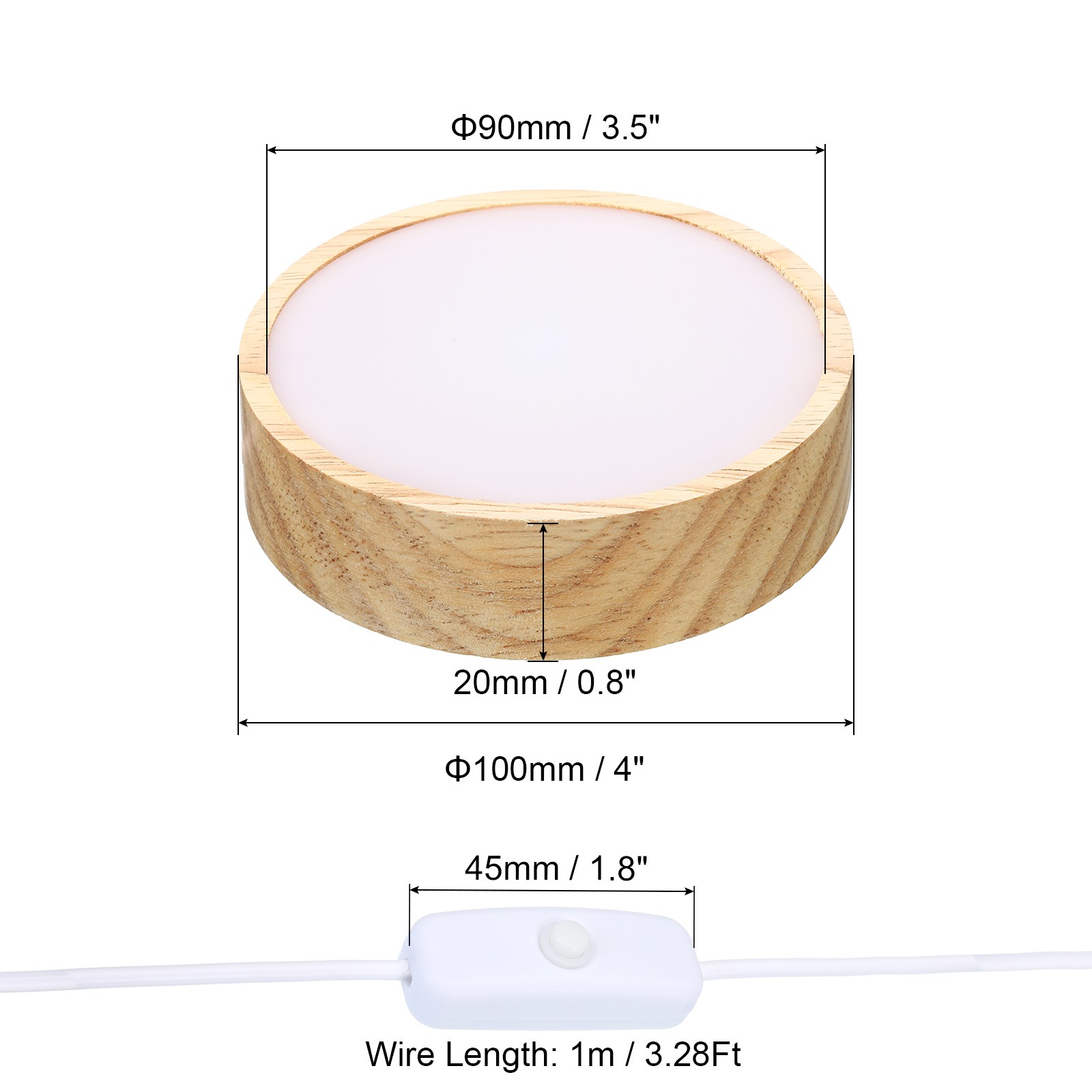2pcs 4" Wooden LED Light Base Wood Light Display Base Stand White Light Color