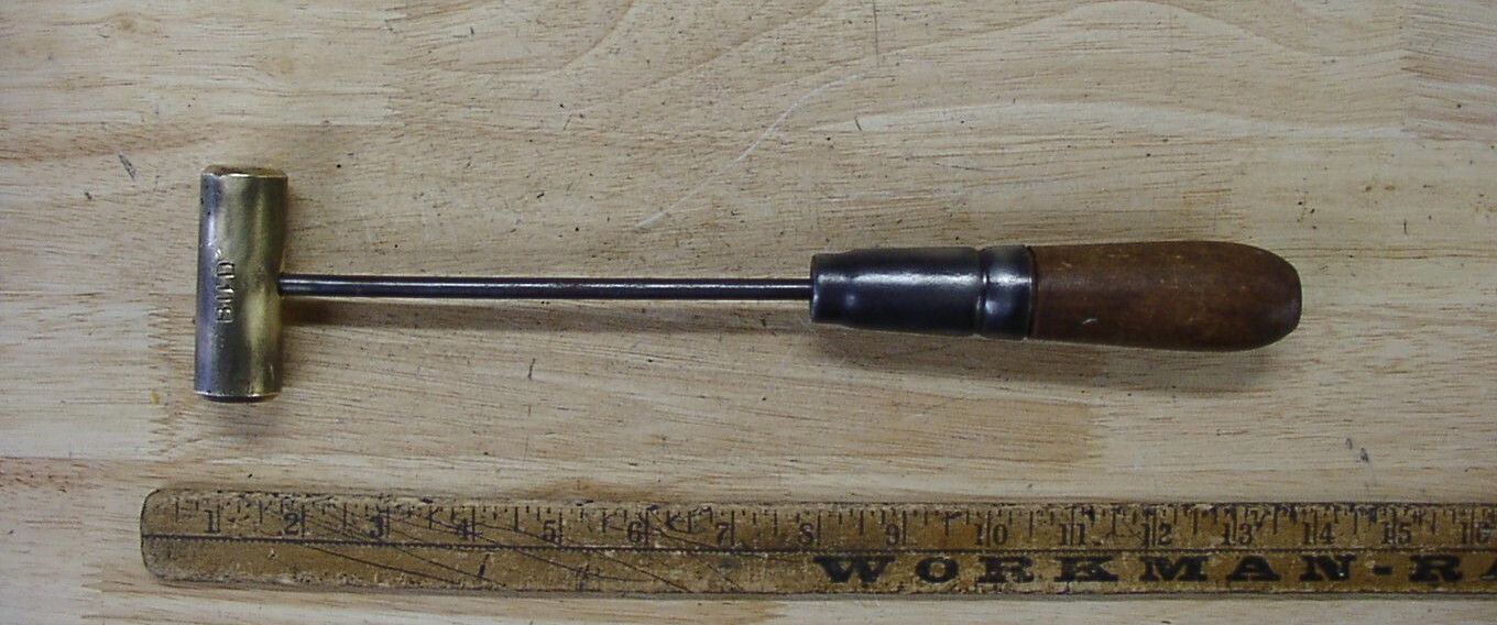Unbranded 15 oz Brass Head Hammer,2-11/16" Head,1" Diam. Faces,Steel Handle,VGC
