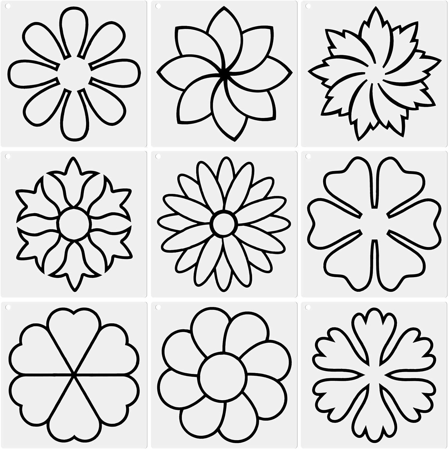 9 Pieces Flower Line Quilting Stencil Kit Sewing Flower Reusable Template Stenci
