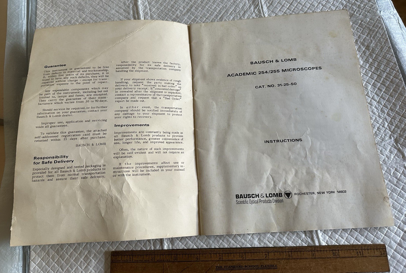 Vintage Bausch & Lomb Instructions Manual Book Microscopes Academic 254/255