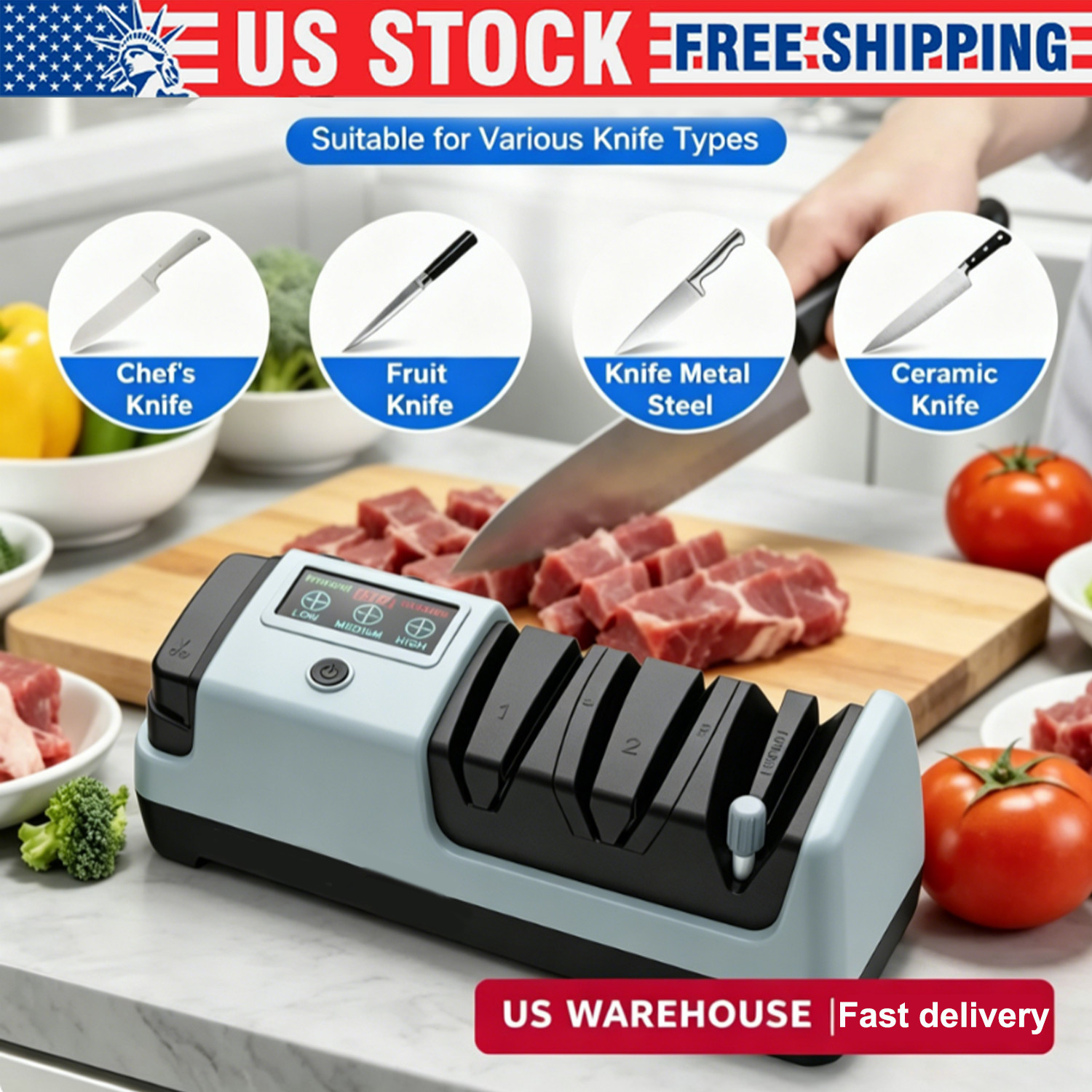Upgrade 5-in-1 Electric Knife Sharpener Professional 3 Rotational Speed Adjustab