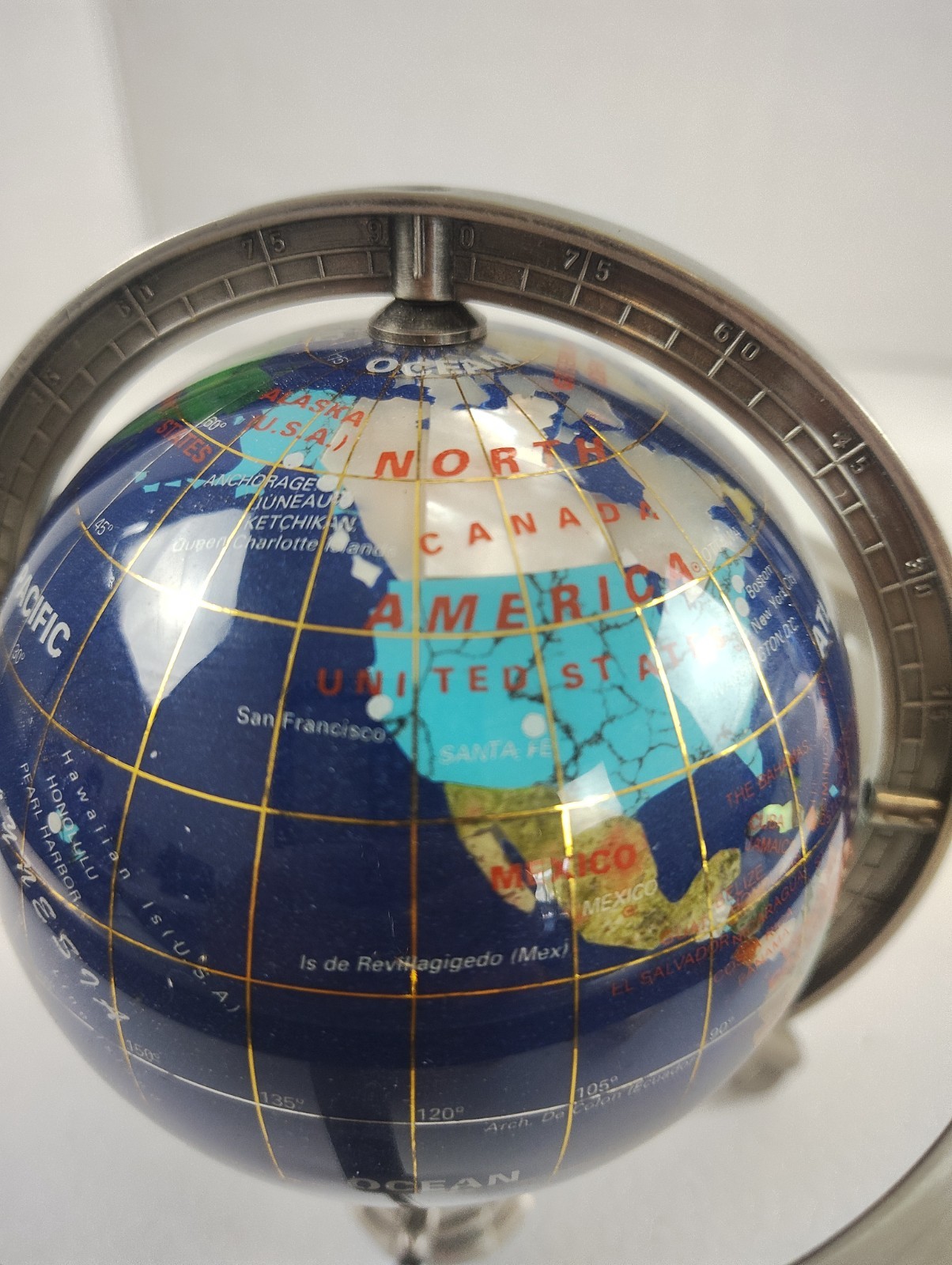 10 Inch Blue Lapis Lazuli Gemstone Silver Art Globe
