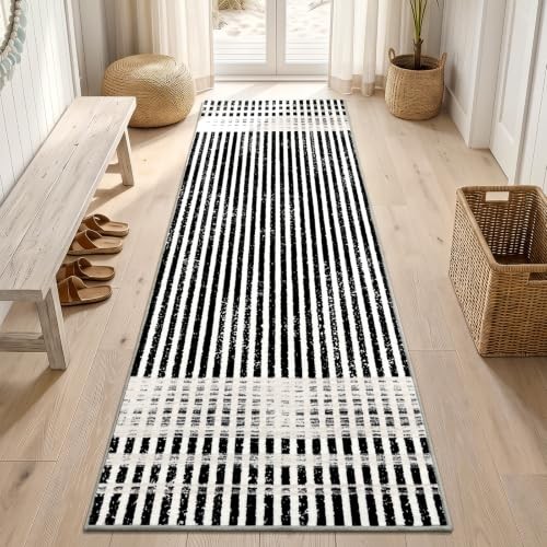 Washable 2x6 Modern Striped Area Rug, Abstract Runner for Hallway,Kitchen |