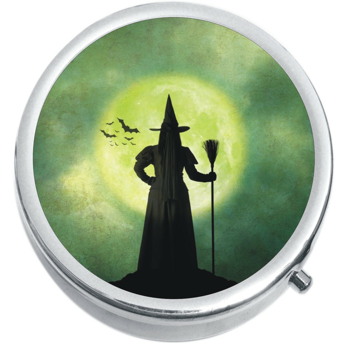Black Witch Green Moon  Medicine Vitamin Pill Box