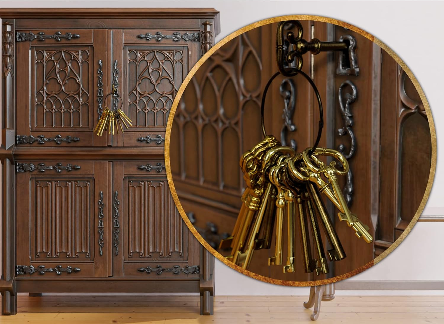 KY-12S Skeleton Key Set Reproduction Key for Antique Furniture - Cabinet Doors,