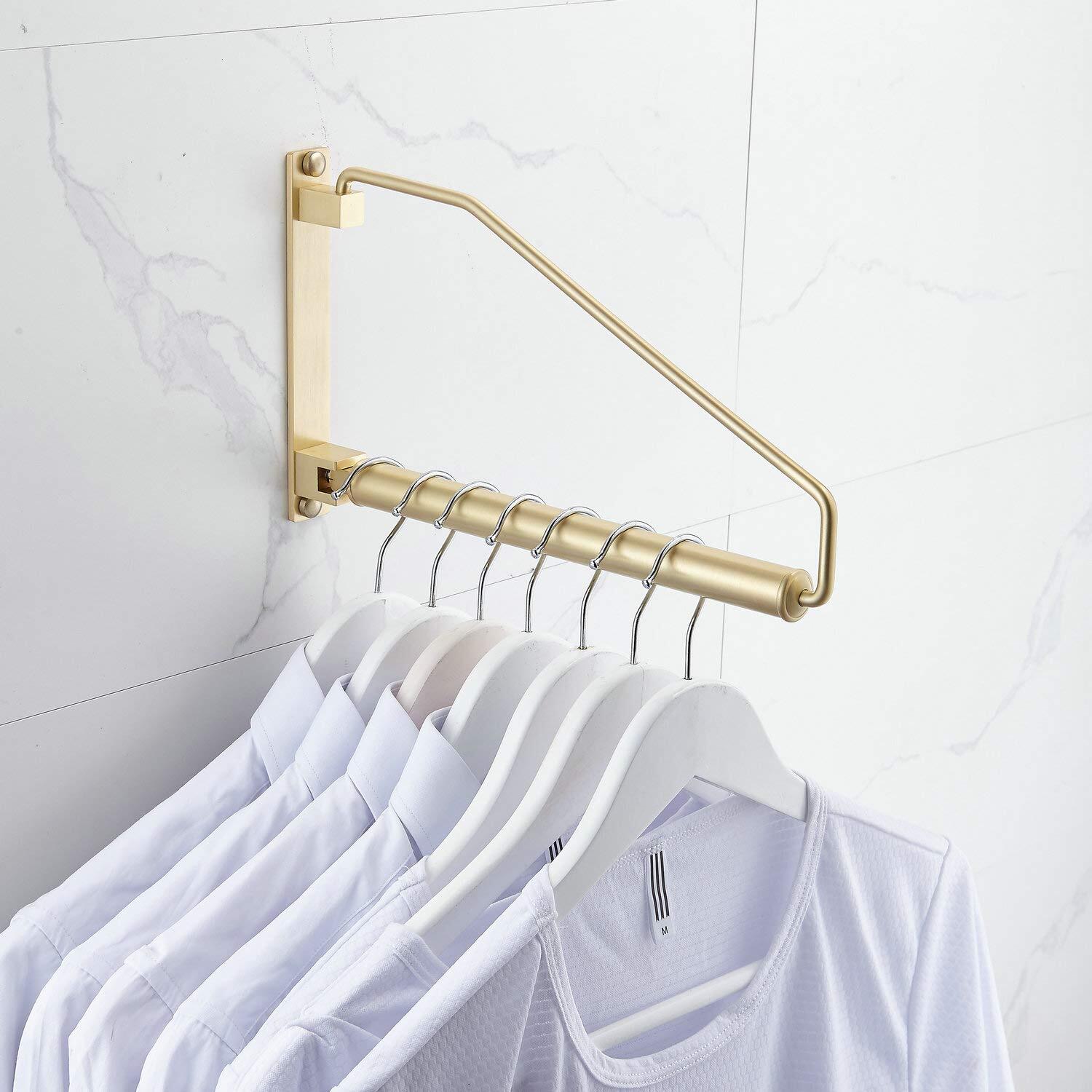 Folding Clothes Hanger Gold Brushed Wall-Mounted Rack 12 Inch