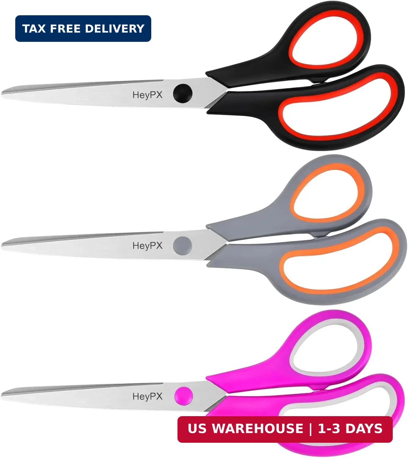 3 Pack 8.5" Ultra Sharp Stainless Steel Scissors - All Purpose Heavy Duty Shears