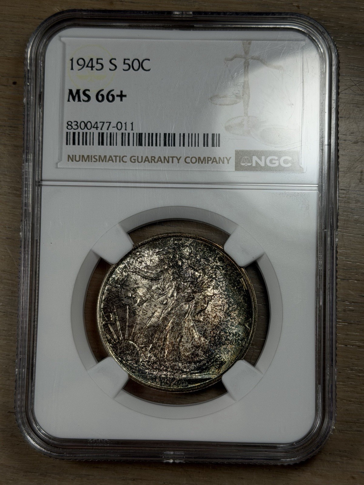 1945 S Walking Liberty Half Dollar NGC MS 66 + Plus Grade Toned