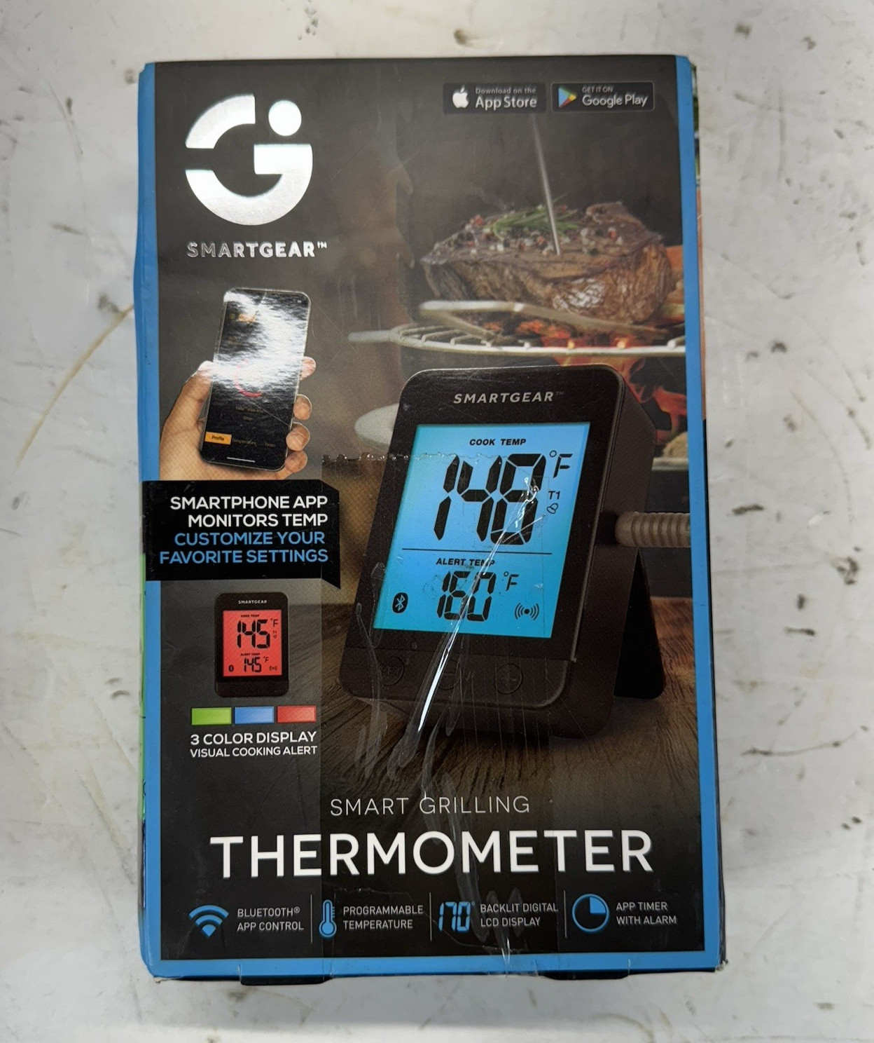 Smart Gear Wireless Grill Thermometer Bluetooth App Timer Alarm STG-6695-KB