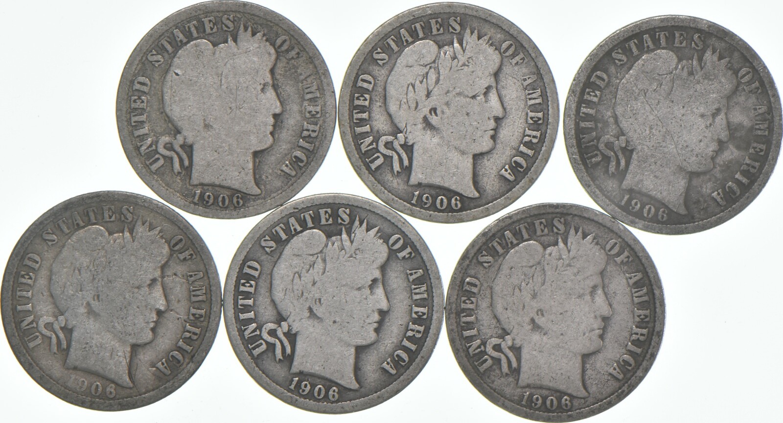 1906-P Barber Dime 90% Silver Average Circ